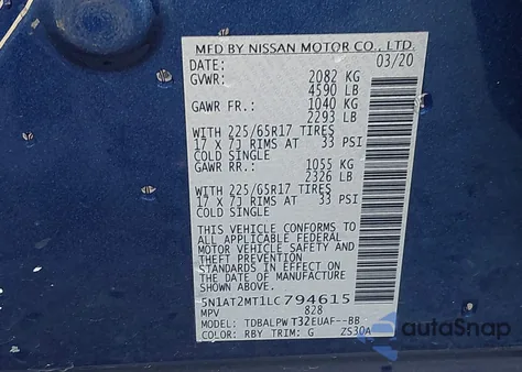 2020 Nissan Rogue S Fwd z USA, uszkodzony, nr VIN 5N1AT2MT1LC794615